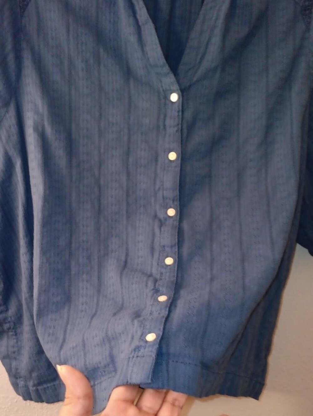 Old Navy Navy Button-Front Embroidered Shoulder Top - Picture 3 of 8